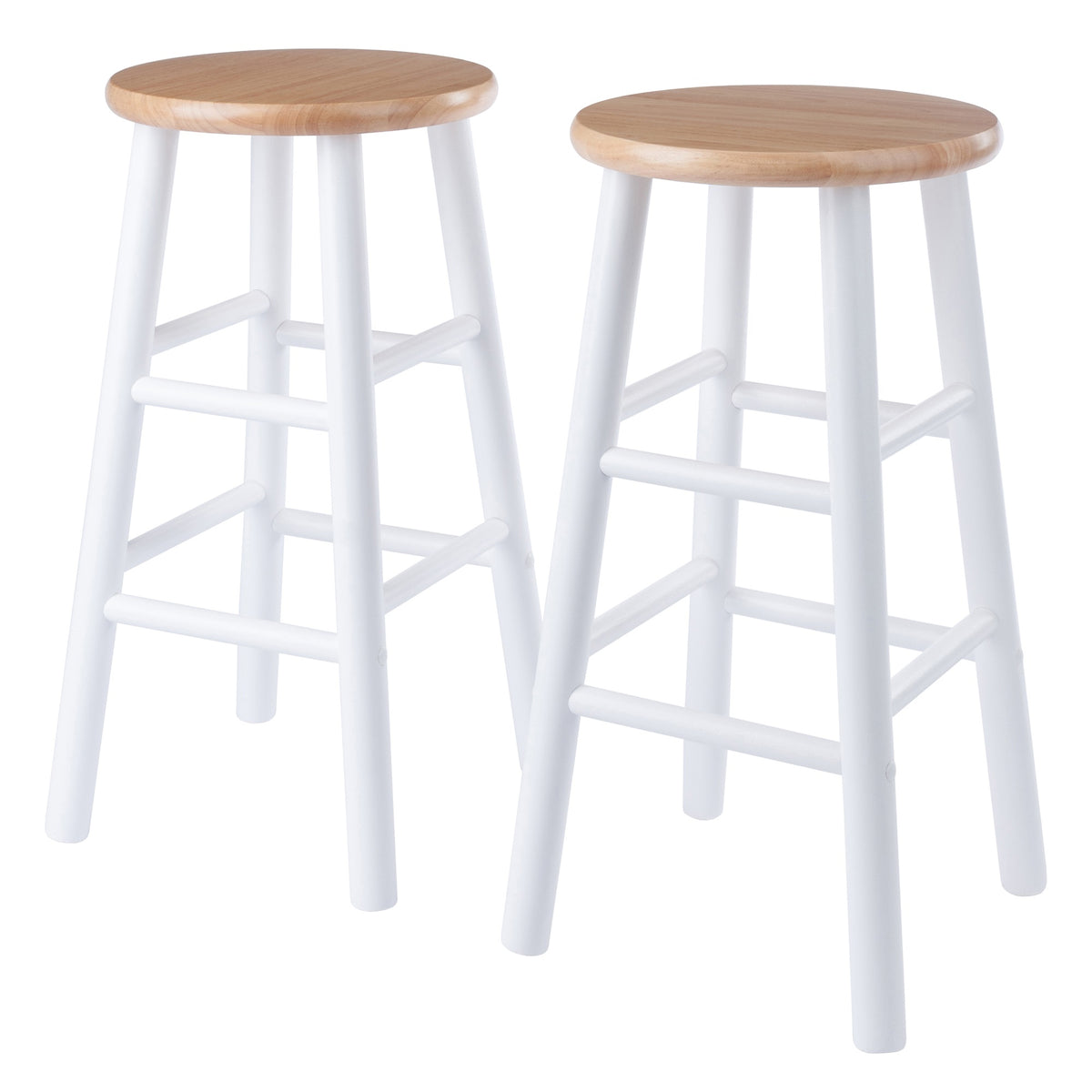 Ergode 2Piece Huxton Counter Stools  Teakfinished Seat, White Base  Solid Wood Construction  Sleek Design  24.4 Inch  High  Ho