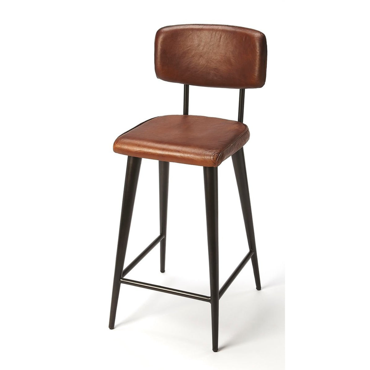 Retroinspired Leather Bar Stool: Rustic Glamour, Vintage Style, Burnished Metal Finish. Perfect For Kitchen, Bar, Pub. Refresh