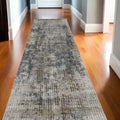 10' Beige And Blue Abstract Distressed Runner Rug