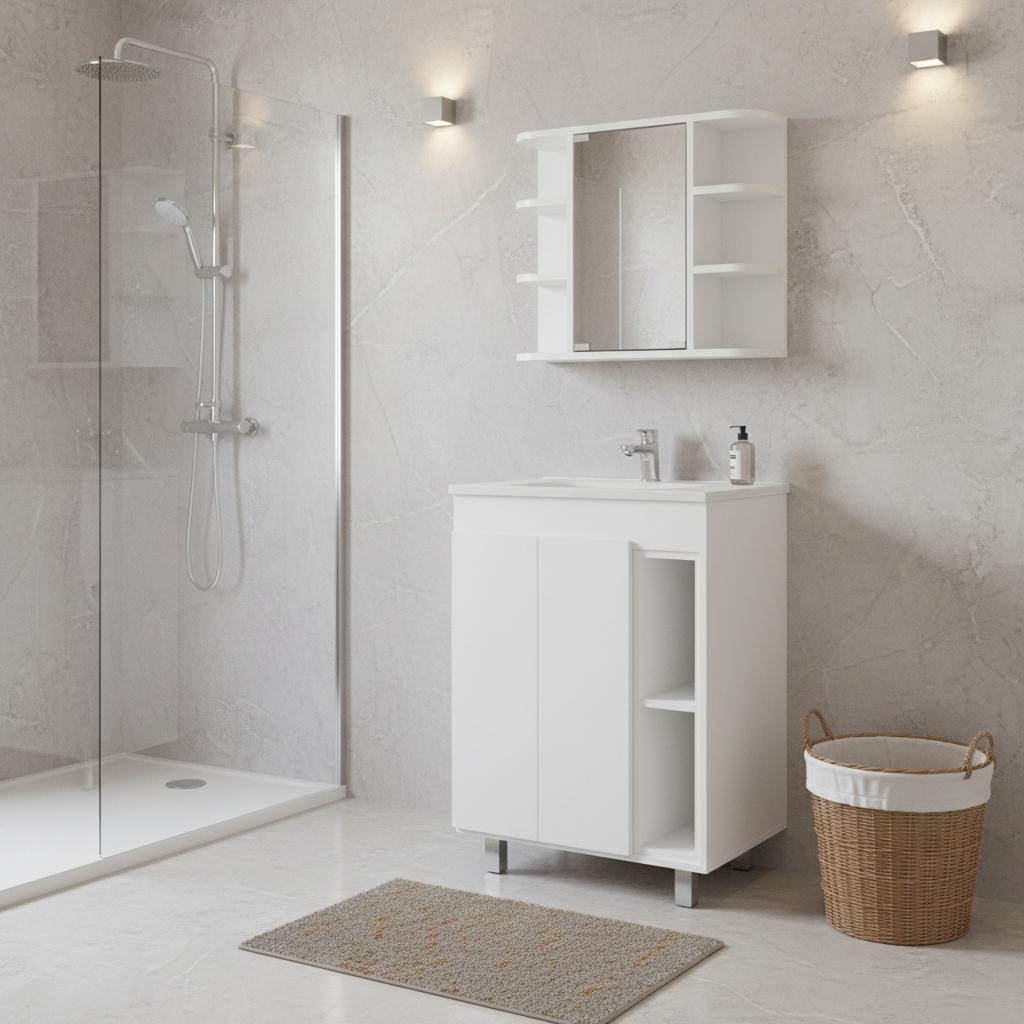 24 White Wood Freestanding Bathroom Vanity With Sink And Medicine Cabinet With Mirror