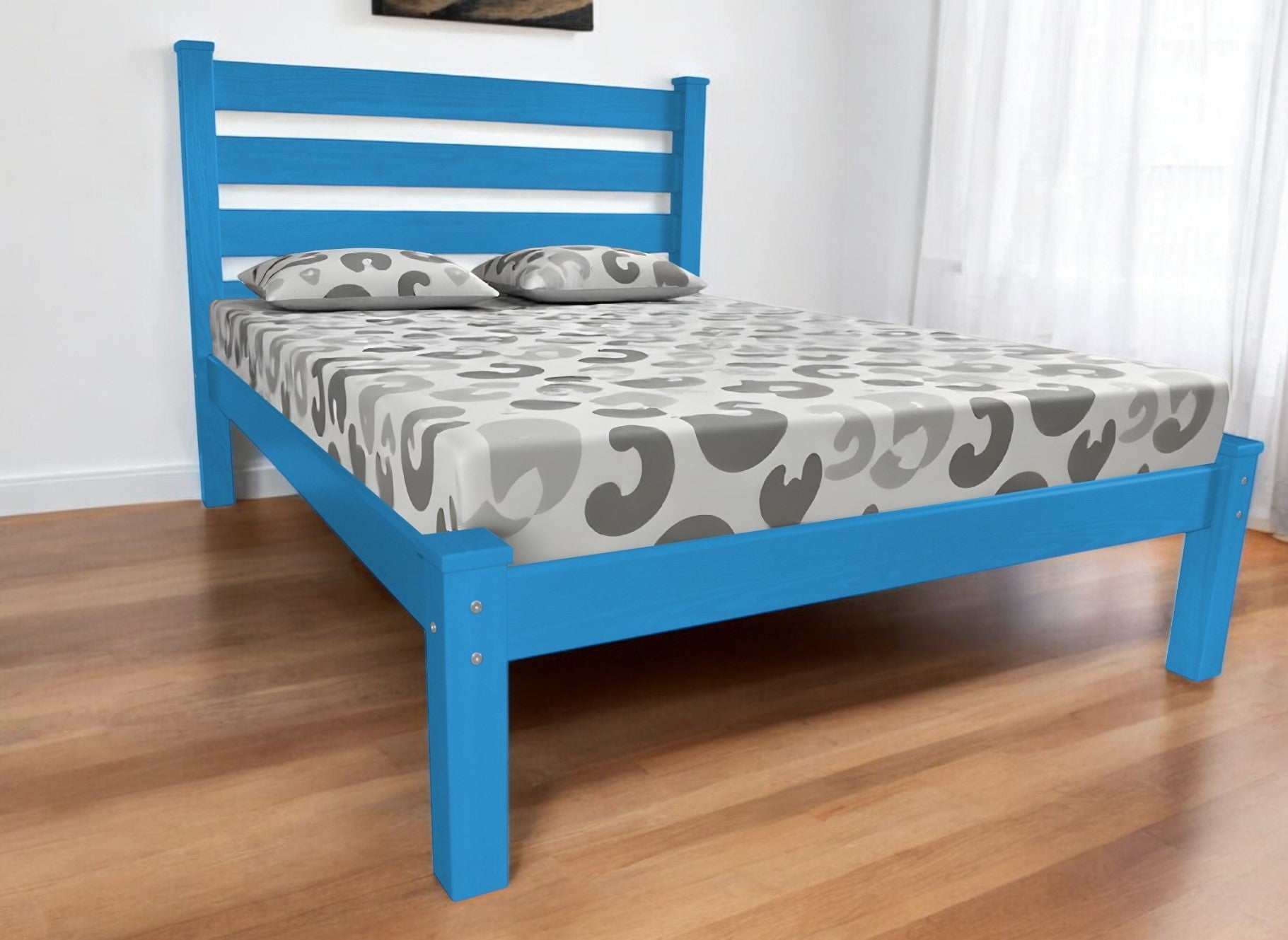 Caribbean Blue Solid Wood Full Bed Frame