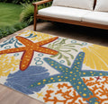 7 X 10 Blue Yellow And Orange Starfish Indoor Outdoor Area Rug