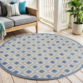 4 Blue And Gray Round Geometric Indoor Outdoor Area Rug