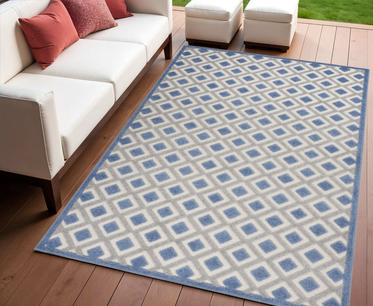 4 X 6 Blue And Gray Geometric Indoor Outdoor Area Rug