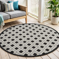 4 Black And White Round Geometric Indoor Outdoor Area Rug