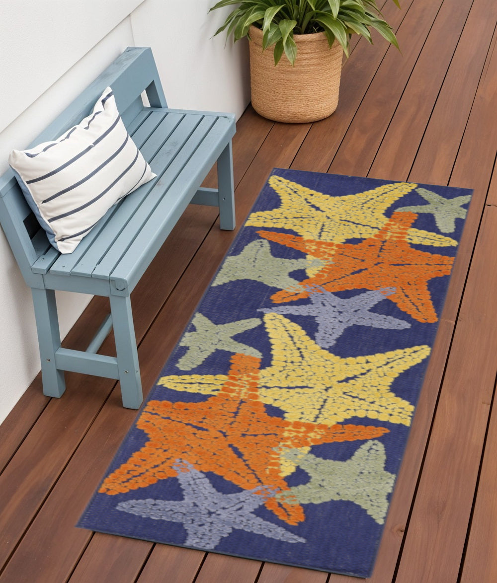 6 Blue Yellow And Orange Starfish Indoor Outdoor Runner Rug