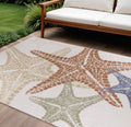 8 X 11 Ivory Yellow Orange And Green Starfish Indoor Outdoor Area Rug