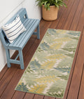 6 Green Yellow And Blue Palm Leaf Indoor Outdoor Runner Rug
