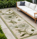 8 Ivory And Green Floral Indoor Outdoor Runner Rug