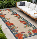 8 Ivory Orange And Blue Floral Indoor Outdoor Runner Rug
