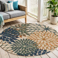 5 Blue Green And Yellow Round Floral Indoor Outdoor Area Rug