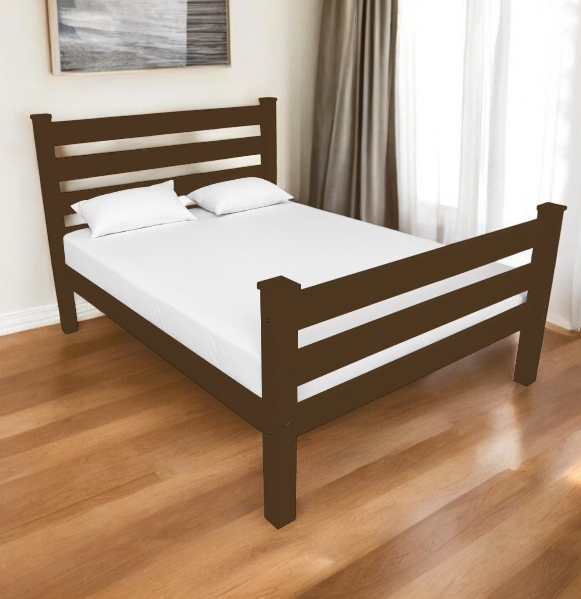 Coffee Solid Wood Queen Bed Frame