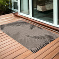 3' X 5' Black And Taupe Palm Leaf Stain Resistant Indoor Outdoor Area Rug