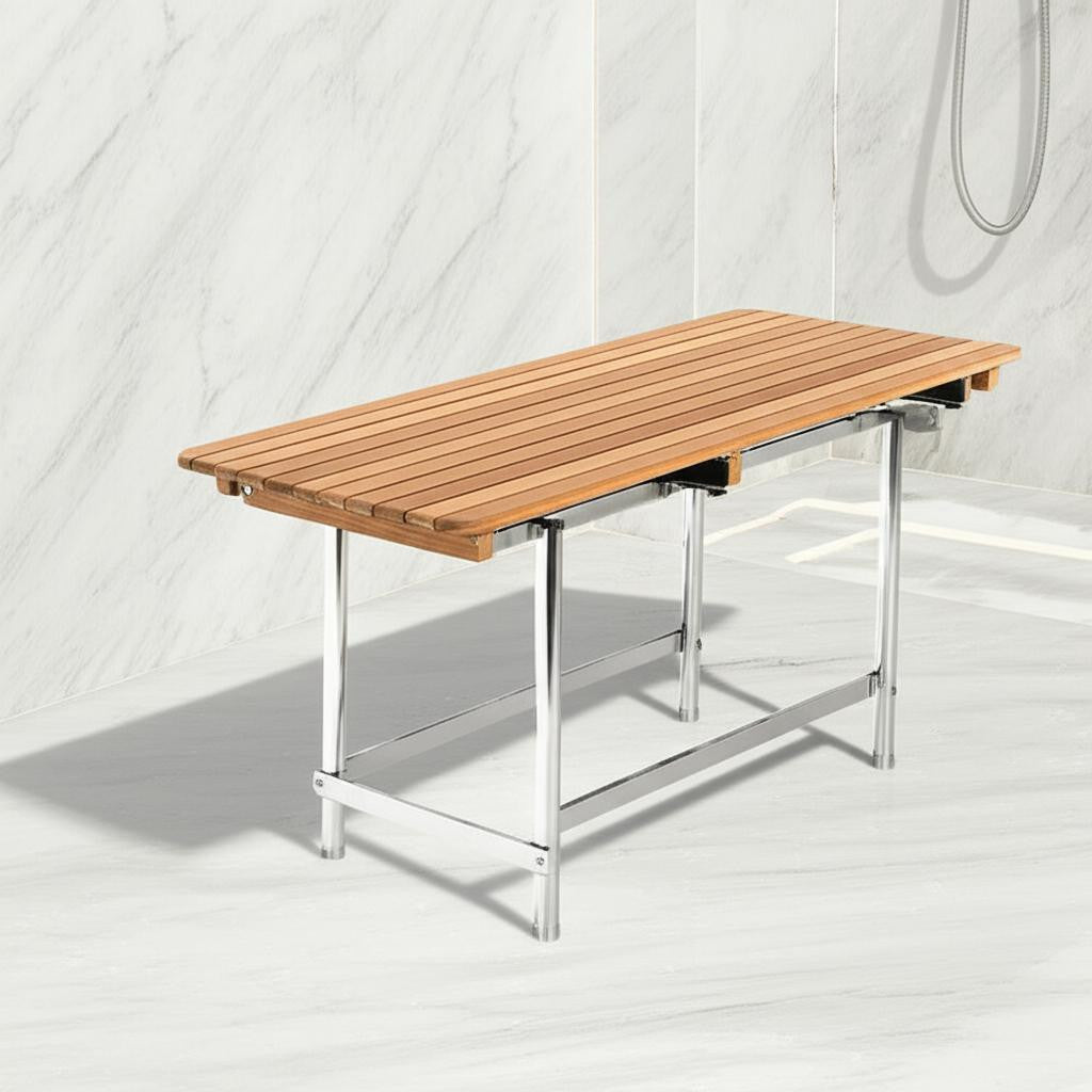 18 X 32 Brown Teak Rectangular Shower Bench