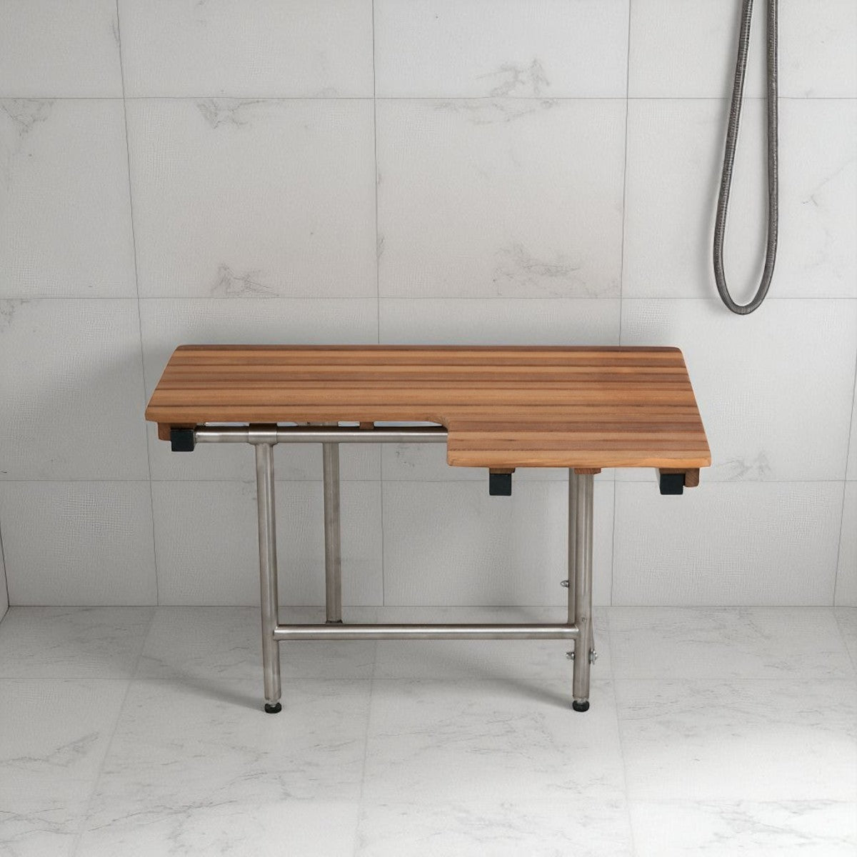 18 X 32 Brown Teak Rectangular Shower Bench With Legs
