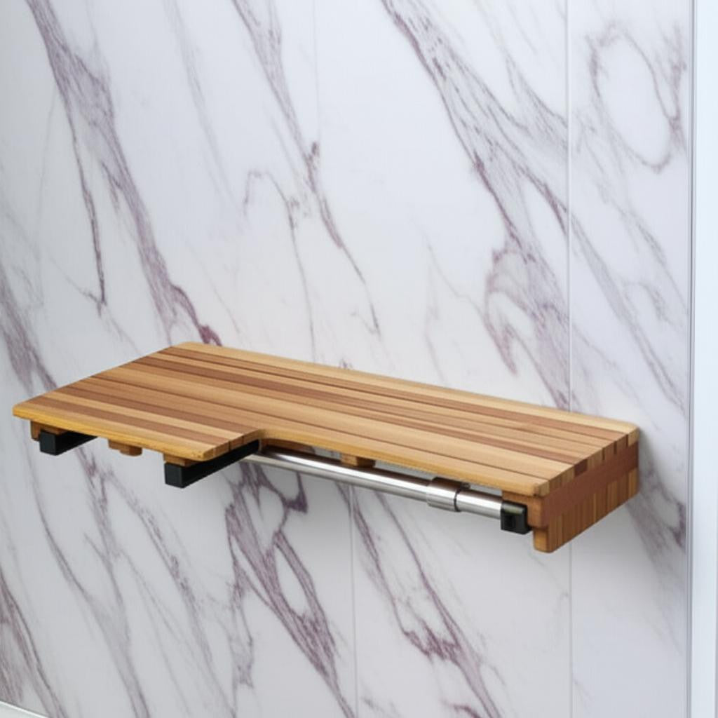 18 X 34 Brown Teak Wall Mount Rectangular Shower Bench