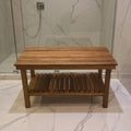 18 X 25 Brown Teak Rectangular Shower Bench With Shelf