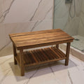 18 X 30 Brown Teak Rectangular Shower Bench With Shelf