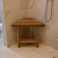 18 X 17 Brown Teak Corner Shower Bench With Shelf