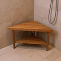 18 X 31 Brown Teak Corner Shower Bench With Shelf