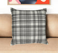 24'' White and Black Check Cotton Blend Throw Pillow With Embroidery