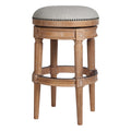 31 Beige And Natural Solid Wood Swivel Backless Bar Height Bar Chair