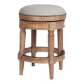 26 Beige And Natural Solid Wood Swivel Backless Counter Height Bar Chair