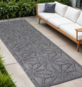 10 Dark Gray And Light Gray Geometric Indoor Outdoor Runner Rug