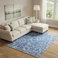 8 X 10 Blue And Ivory Floral Distressed Area Rug