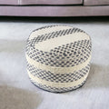 18 Ivory and Blue Cotton Blend Round Striped Pouf Ottoman