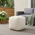 18 Beige Polyester Cube Outdoor Pouf Ottoman