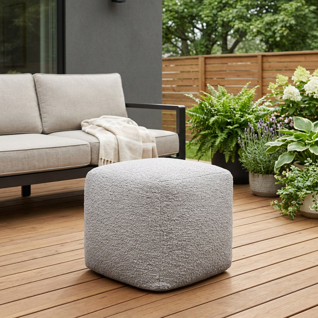 18 Gray Polyester Cube Outdoor Pouf Ottoman