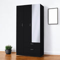 71 Black Wood Mirrored Two Door Two Drawer Combo Dresser