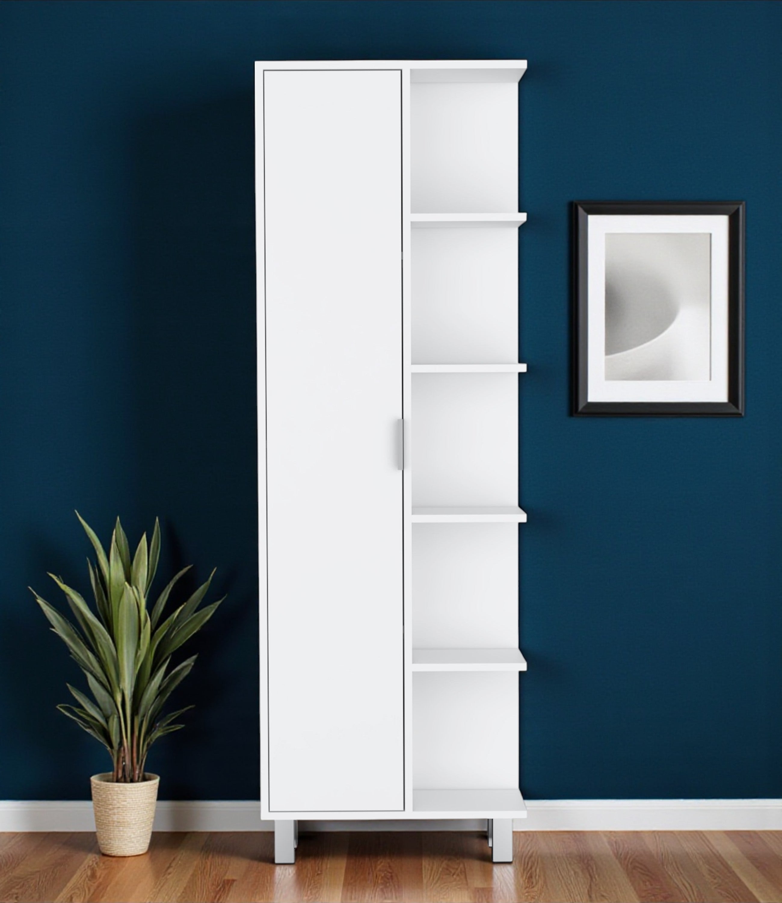 63 White Wood Single Door Pantry Or Storage Closet