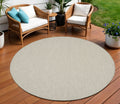 8 Ivory And Silver Round Geometric Indoor Outdoor Area Rug