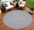 8 Ivory And Blue Round Geometric Indoor Outdoor Area Rug