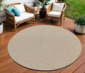8 Natural And Light Brown Round Geometric Indoor Outdoor Area Rug