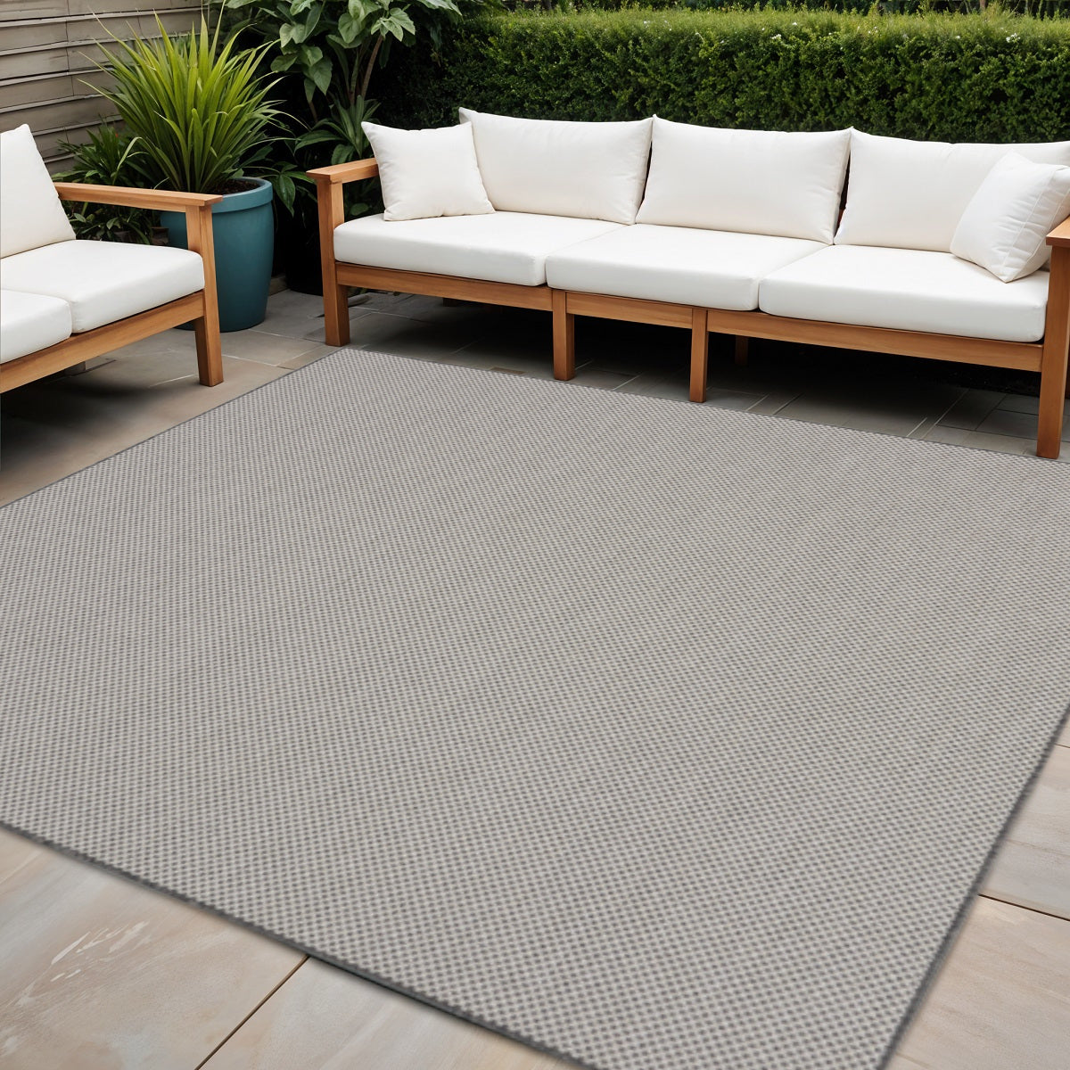6 Ivory And Charcoal Square Geometric Indoor Outdoor Area Rug