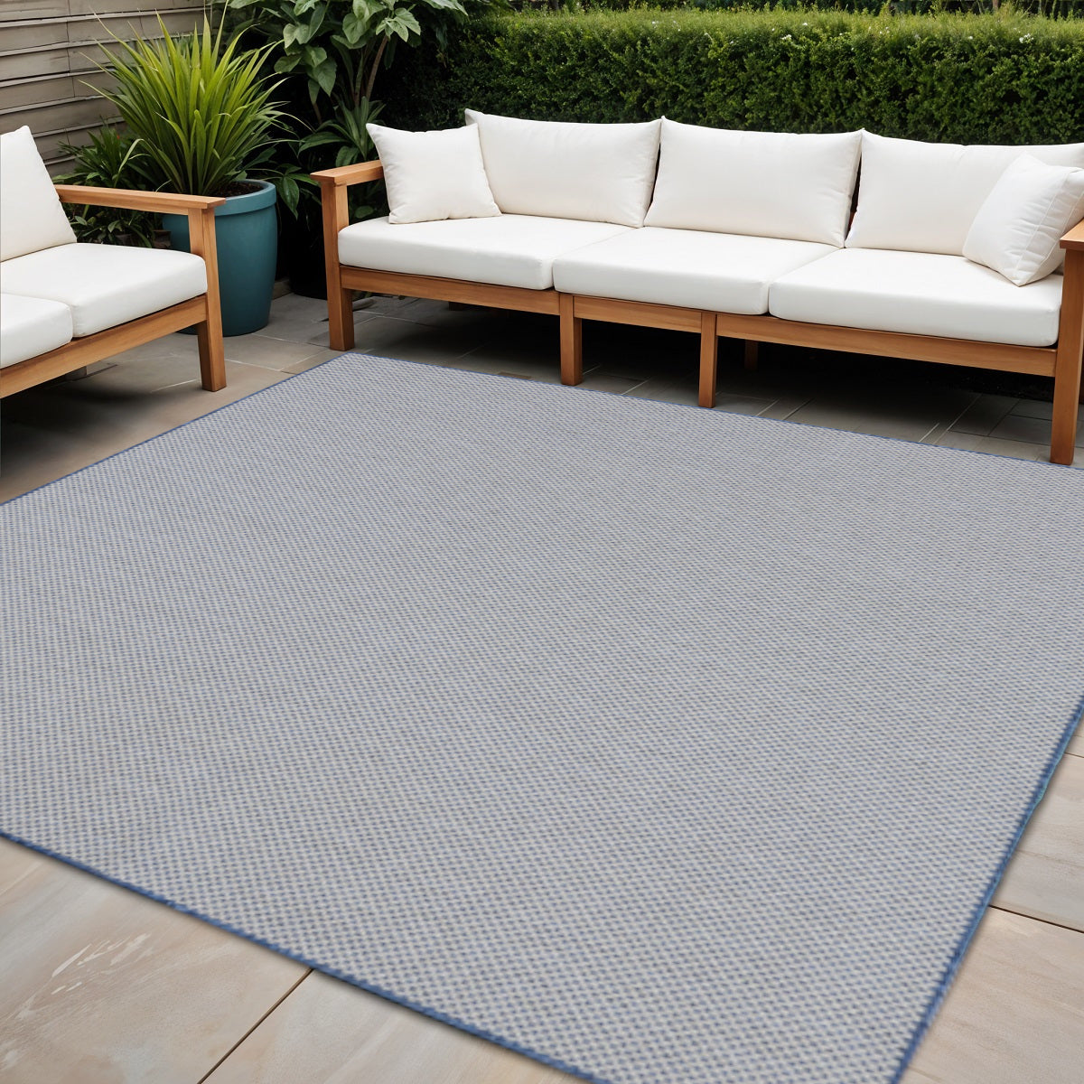 6 Ivory And Blue Square Geometric Indoor Outdoor Area Rug