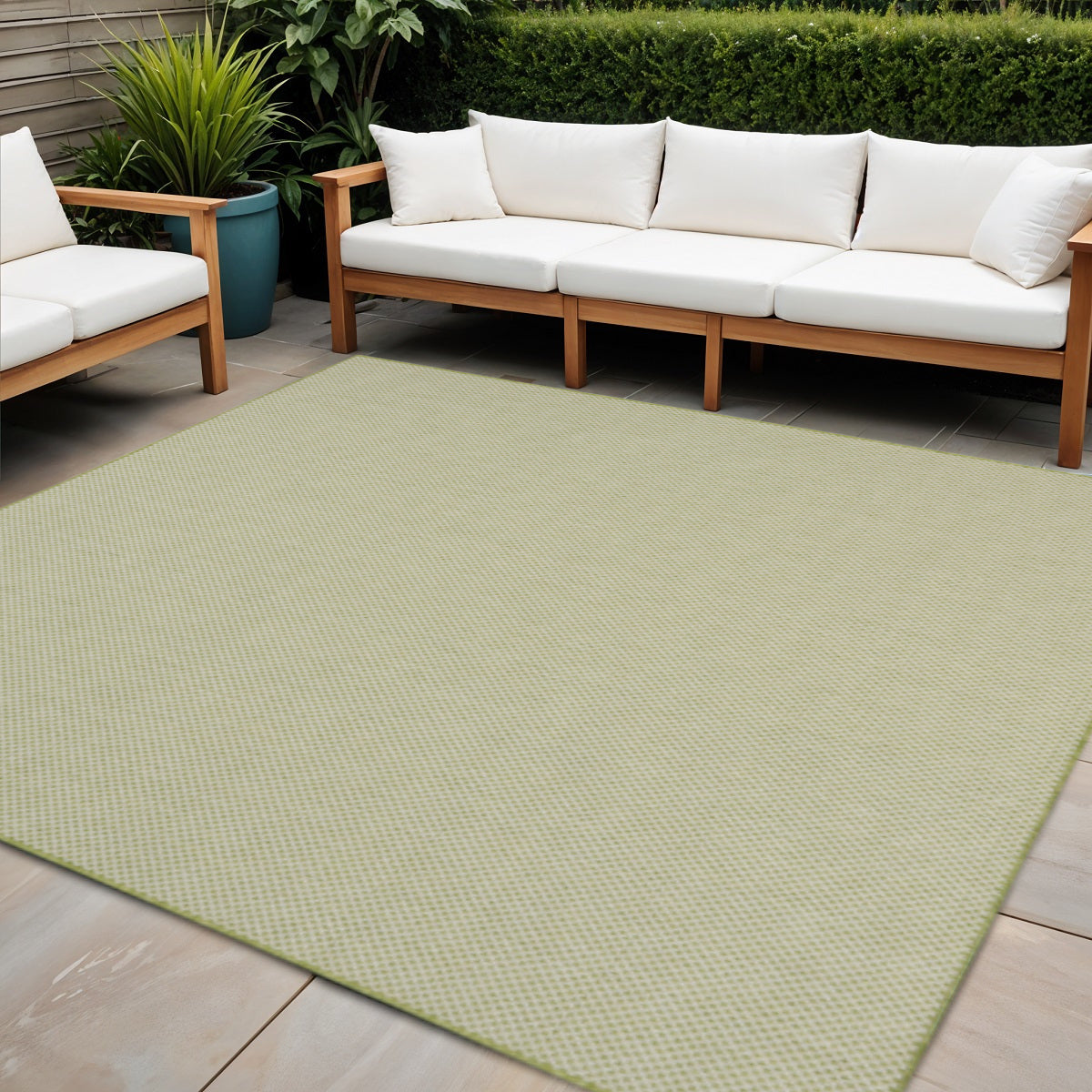 5 Ivory And Green Square Geometric Indoor Outdoor Area Rug