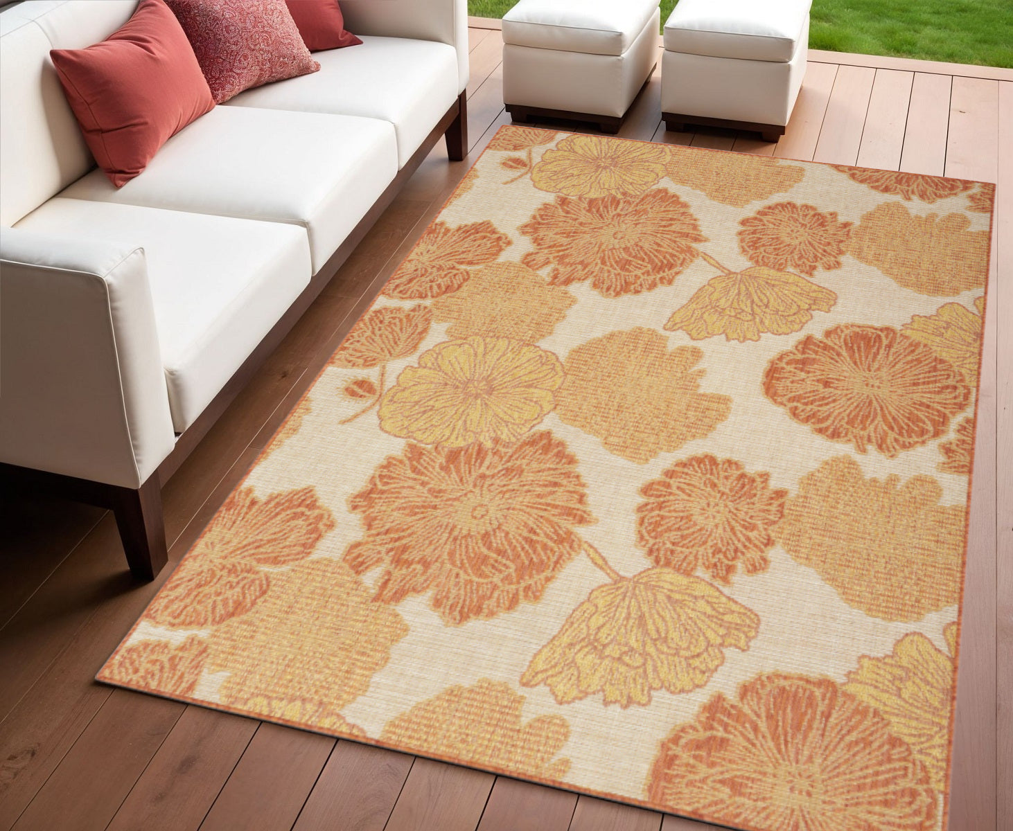 4 X 6 Coral And Beige Floral Indoor Outdoor Area Rug
