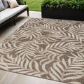 5 X 7 Brown And Ivory Palm Leaf Indoor Outdoor Area Rug