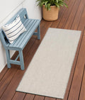 6 Ivory And Silver Geometric Indoor Outdoor Runner Rug