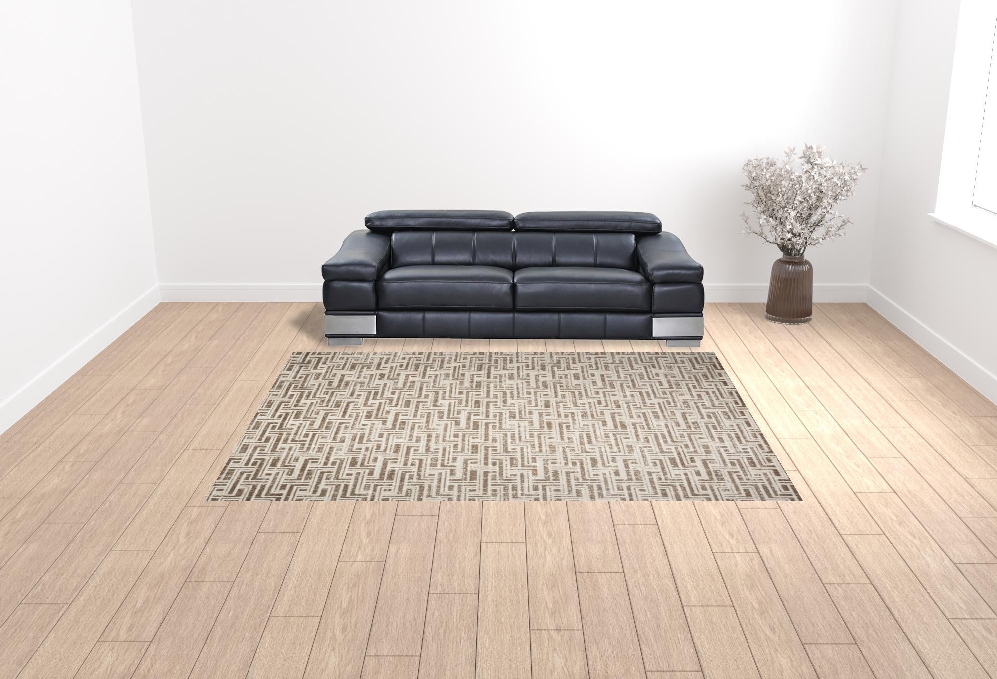 9 X 12 Ivory And Brown Geometric Area Rug