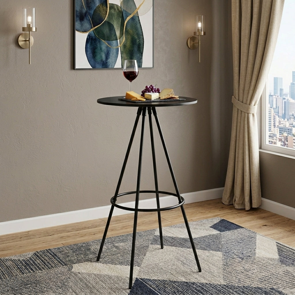 31 Black Wood and Iron Rounded Bar Table