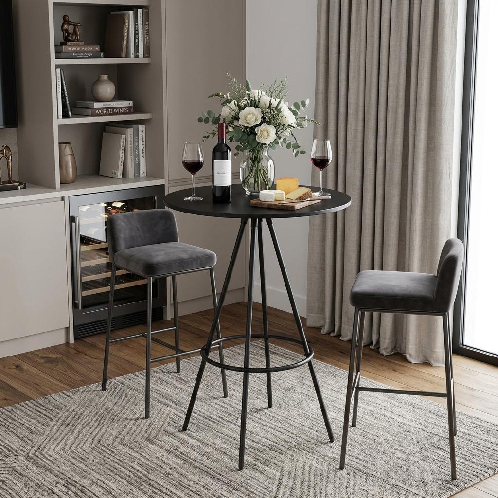 31 Black Rounded Wood and Iron Bar Table