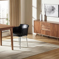 Black and Silver Upholstered Faux Leather Dining Arm Chair