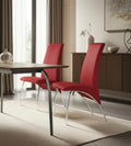 Set of Two Red and Silver Upholstered Faux Leather Dining Side Chairs