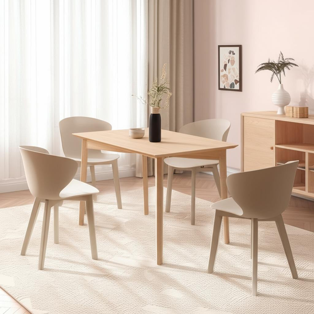 Set of Four Beige Heavy Duty Plastic Dining Side Chairs