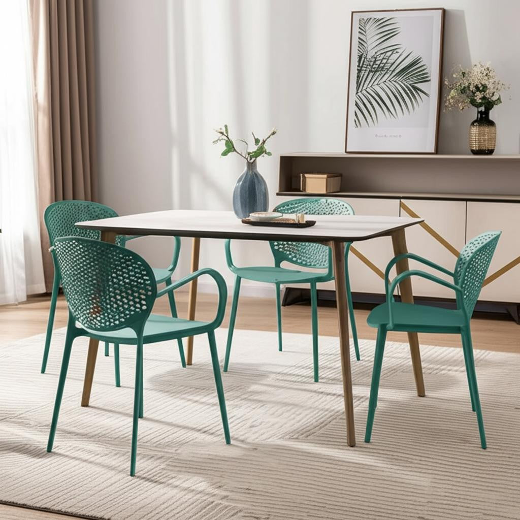 Set of Four Blue Heavy Duty Plastic Dining Arm Chairs
